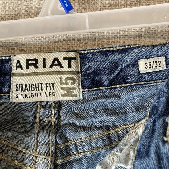 Ariat M5 Jeans Mens Size 35x32 Blue Denim Straight Fit/ Straight Leg Faded - Picture 9 of 12